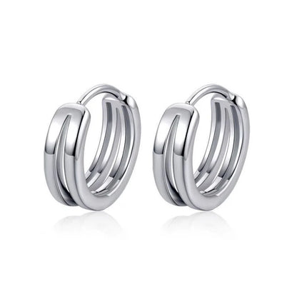 Hollow Double Ring Small Hoop Earrings for Men and Women - Trendy Black Silver Hip Hop Gothic Ear Jewelry