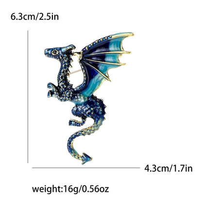 Enamel Dragon Pins for Women Rhinestone Brooch Jewelry Blue4211