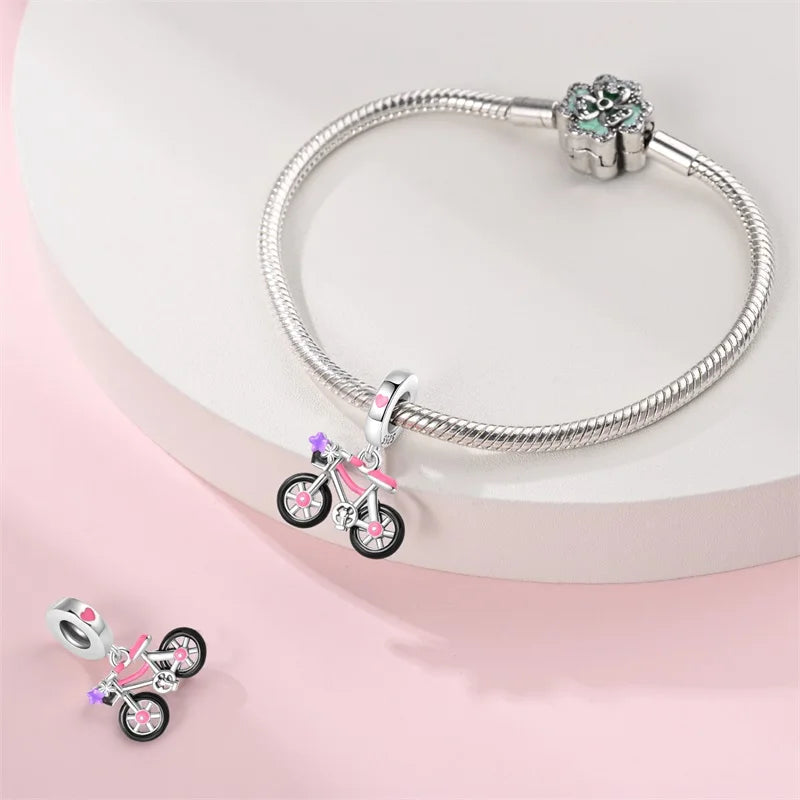 Sterling Silver Sports Car Motorcycle Charm Beads for DIY Jewelry Making