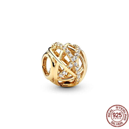925 Sterling Silver Gold Heart and Maple Leaf Charms Sparkling Zircon Pendant for Women DIY Bracelet Fine Jewelry Gift