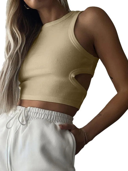Dozw Women Solid Color Sleeveless Knit Top With Side Cutout