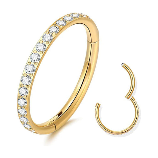 Stainless Steel CZ Septum Clicker 16G Hinged Nose Ring for Tragus Helix Daith Piercings