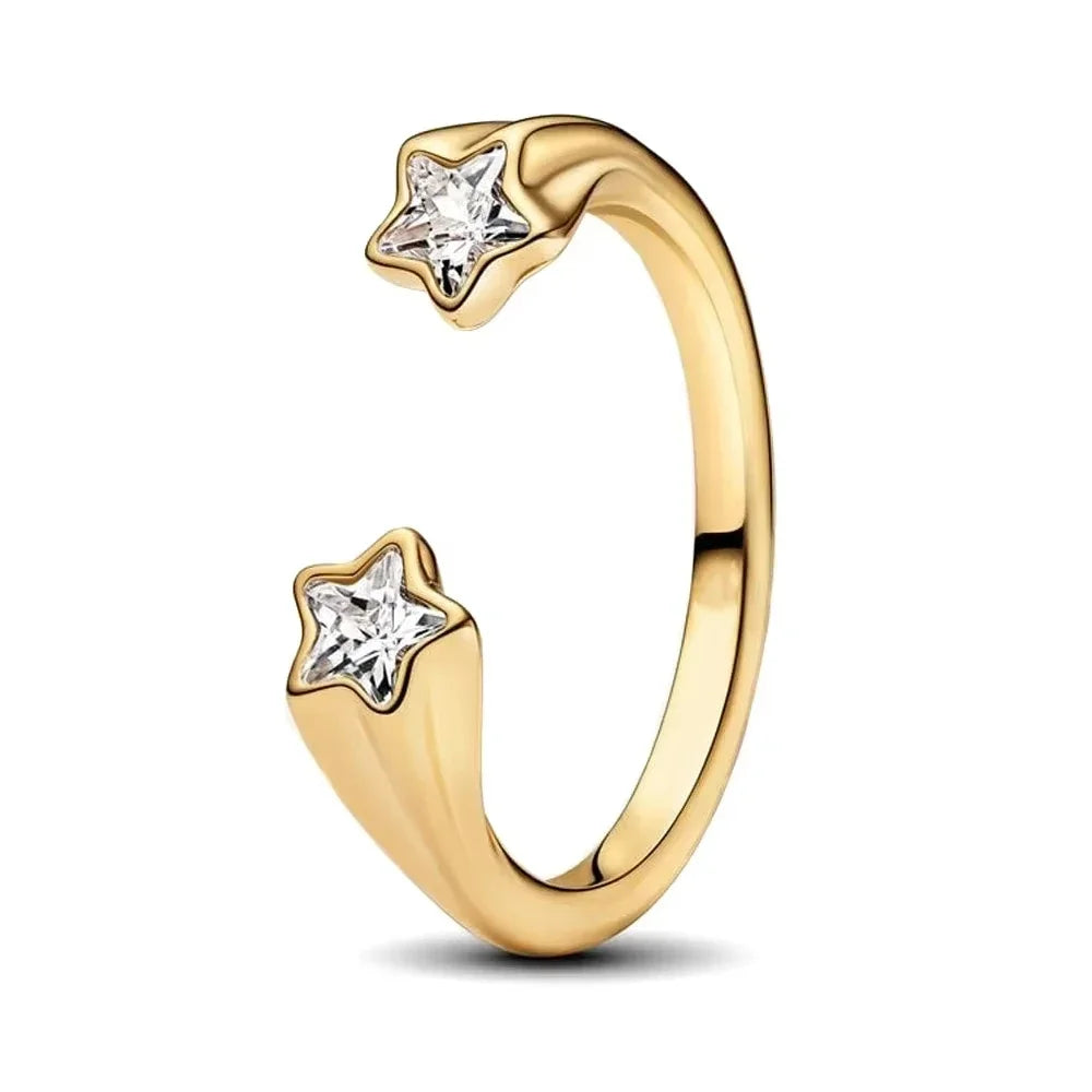 Original 925 Sterling Silver Heart Crown Bow Moon Shell Colorful Crystal Ring for Women Fine Jewelry Gift XR185