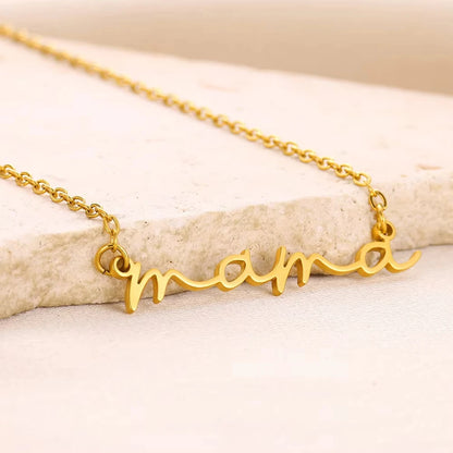 Mama Letters Pendant Necklace for Women Gold Stainless Steel Clavicle Chain Choker Fashion Jewelry Gift for Moms