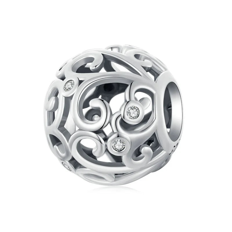 Genuine 925 Sterling Silver Vintage Galaxy Round Charms Top Rated Openwork Beads for Authentic Bracelets SCC2785