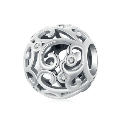 Genuine 925 Sterling Silver Vintage Galaxy Round Charms Top Rated Openwork Beads for Authentic Bracelets SCC2785