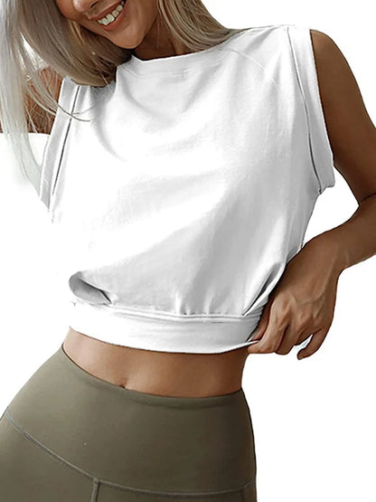 Women Cute Cotton Crop Top Sleeveless Yoga Fitness Tee