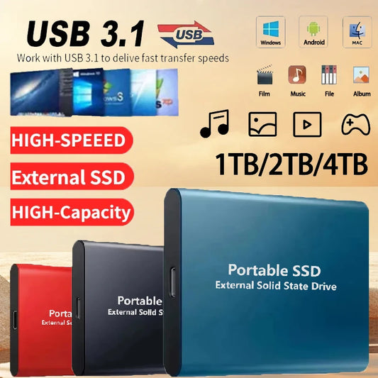High Speed SSD 1TB 2TB Portable Hard Drive 4TB External Solid-state Drive USB 3.1 Storage Hard Drive for Computers/laptops/MAC