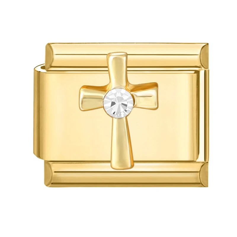 Golden 3D Bow Crown Flowers Pearl Charms for 9mm Italian Bracelet Stainless Steel DIY Jewelry