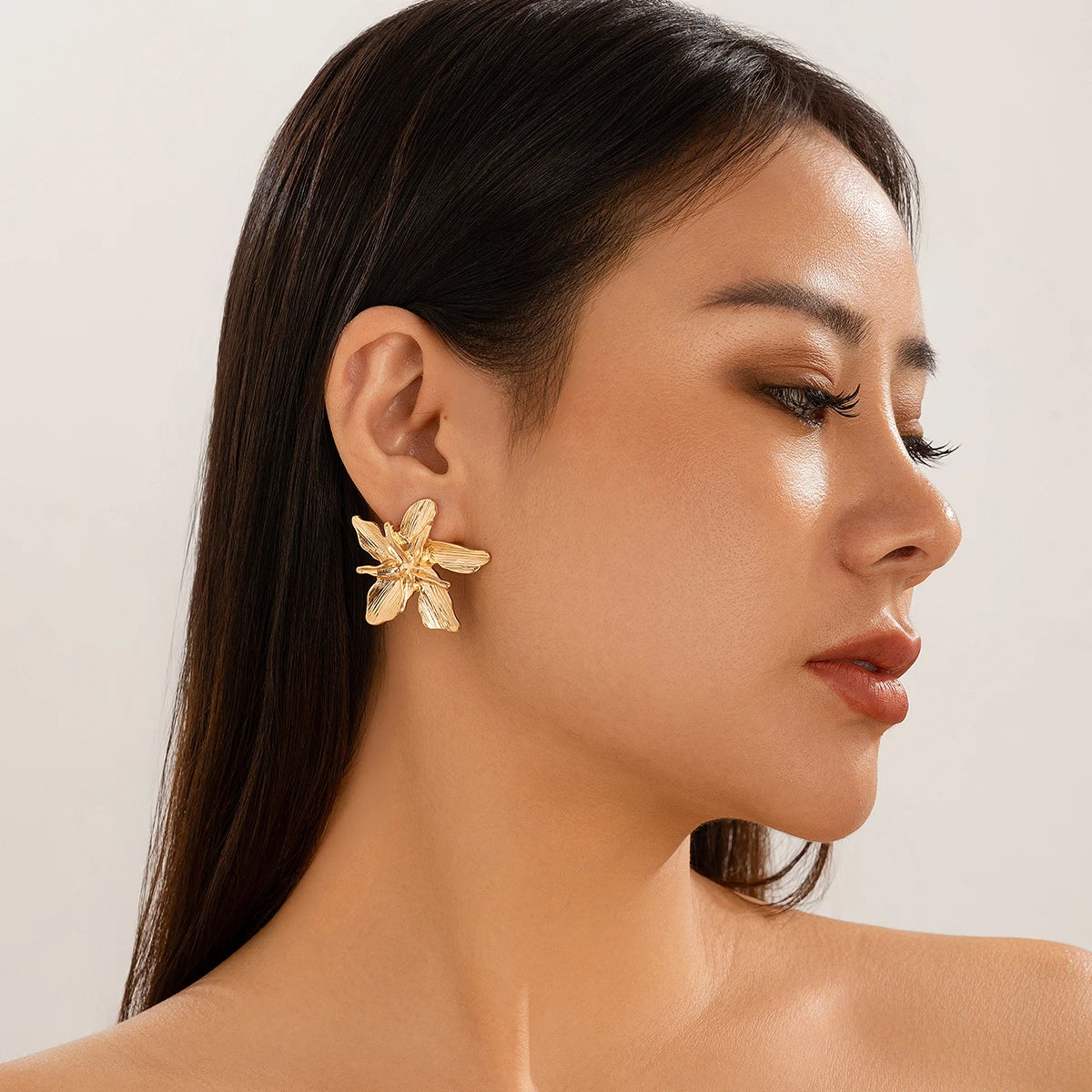 IngeSight.Z Vintage Gold Double Layer Flower Stud Earrings for Women