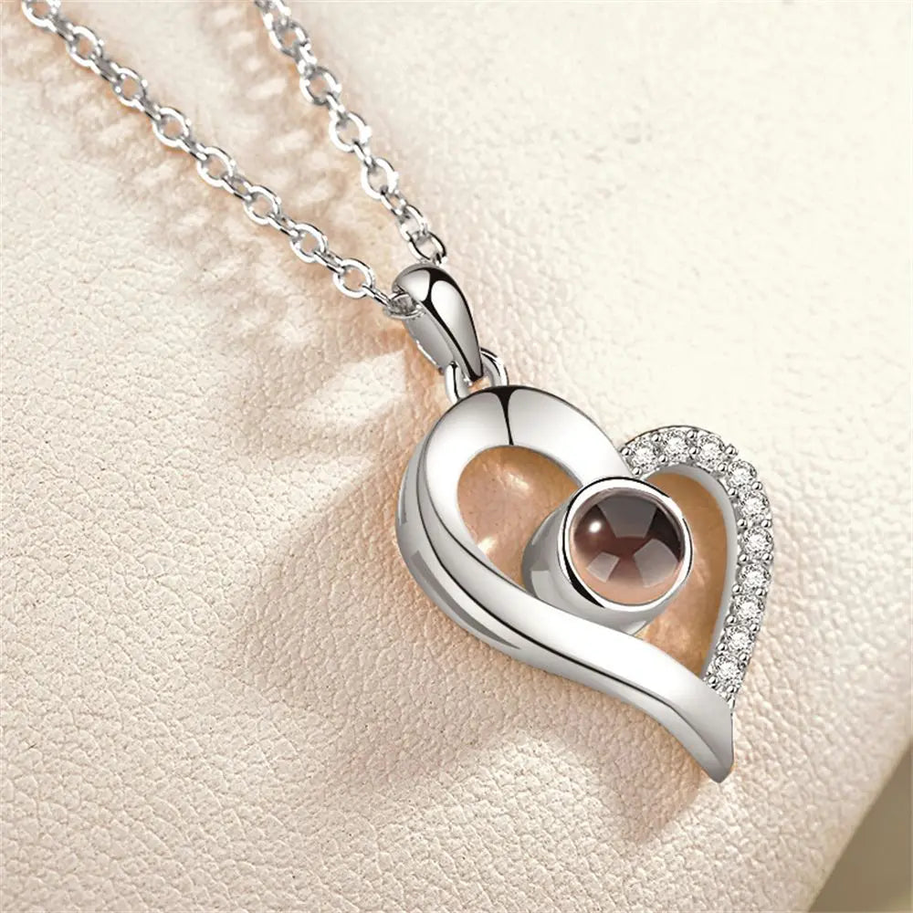 100 Languages I Love You Projection Pendant Necklace for Women silver-3