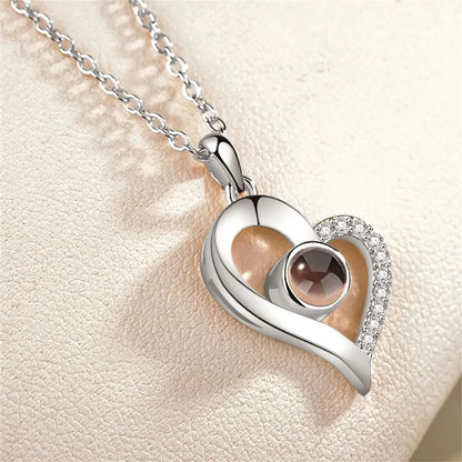 100 Languages I Love You Projection Pendant Necklace for Women silver-3