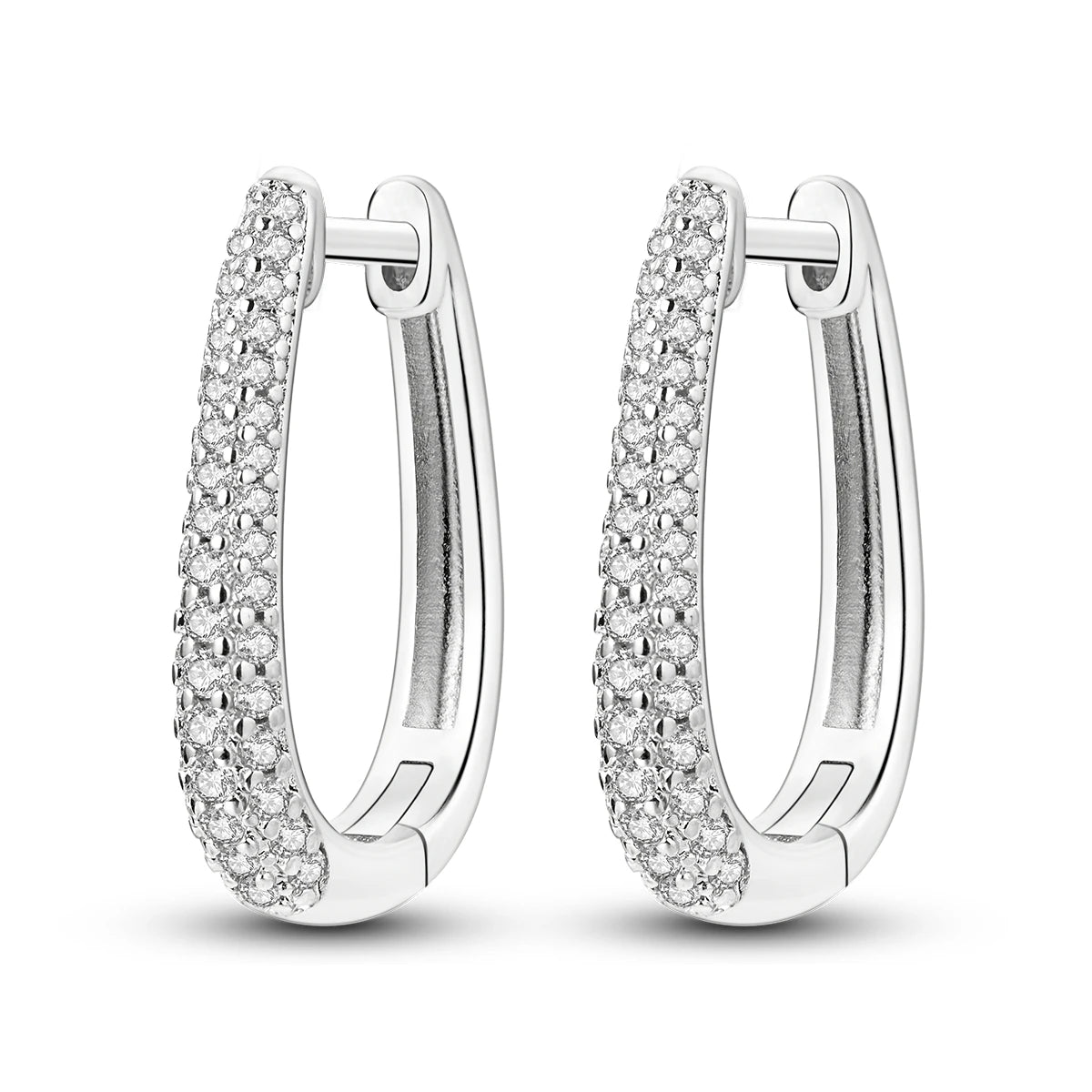 925 Silver Geometric Hoop Earrings for Women with Zircon Moon and Heart Design Fashion Jewelry Gift