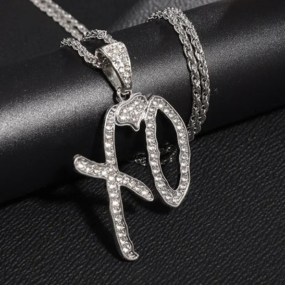 Cubic Zirconia Hip Hop XO Pendant Necklace for Men and Women