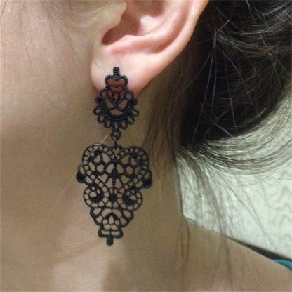 Vintage Gothic Black Flower Butterfly Earrings for Women - Exaggerated Geometric Heart Wing Party Jewelry