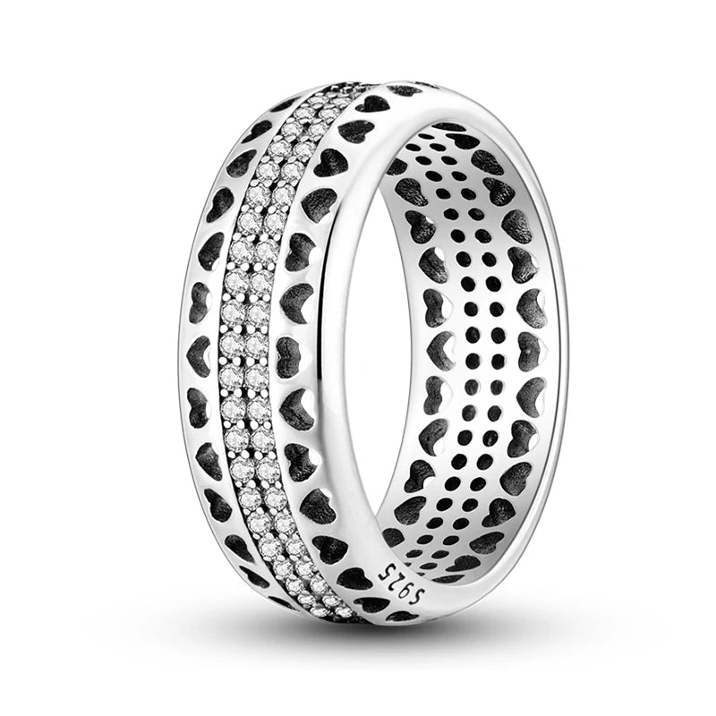 Women's Classic Geometric 925 Sterling Silver Ring with Overlapping Zircon KJR070
