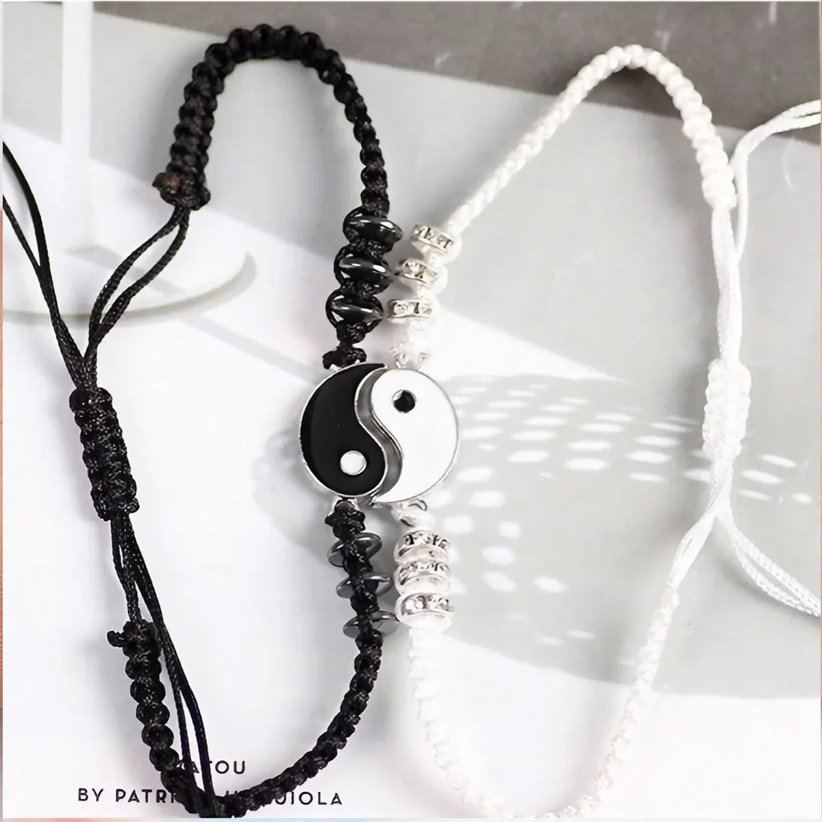 Adjustable Yin Yang Friendship Bracelets Set for Men and Women - Black and White Cord Couple Jewelry Gift