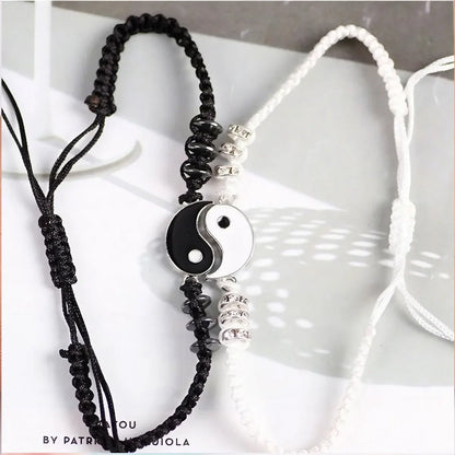 Adjustable Yin Yang Friendship Bracelets Set for Men and Women - Black and White Cord Couple Jewelry Gift