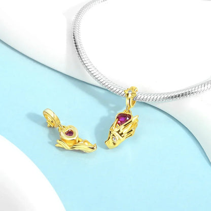 925 Sterling Silver Gold Heart and Maple Leaf Charms Sparkling Zircon Pendant for Women DIY Bracelet Fine Jewelry Gift