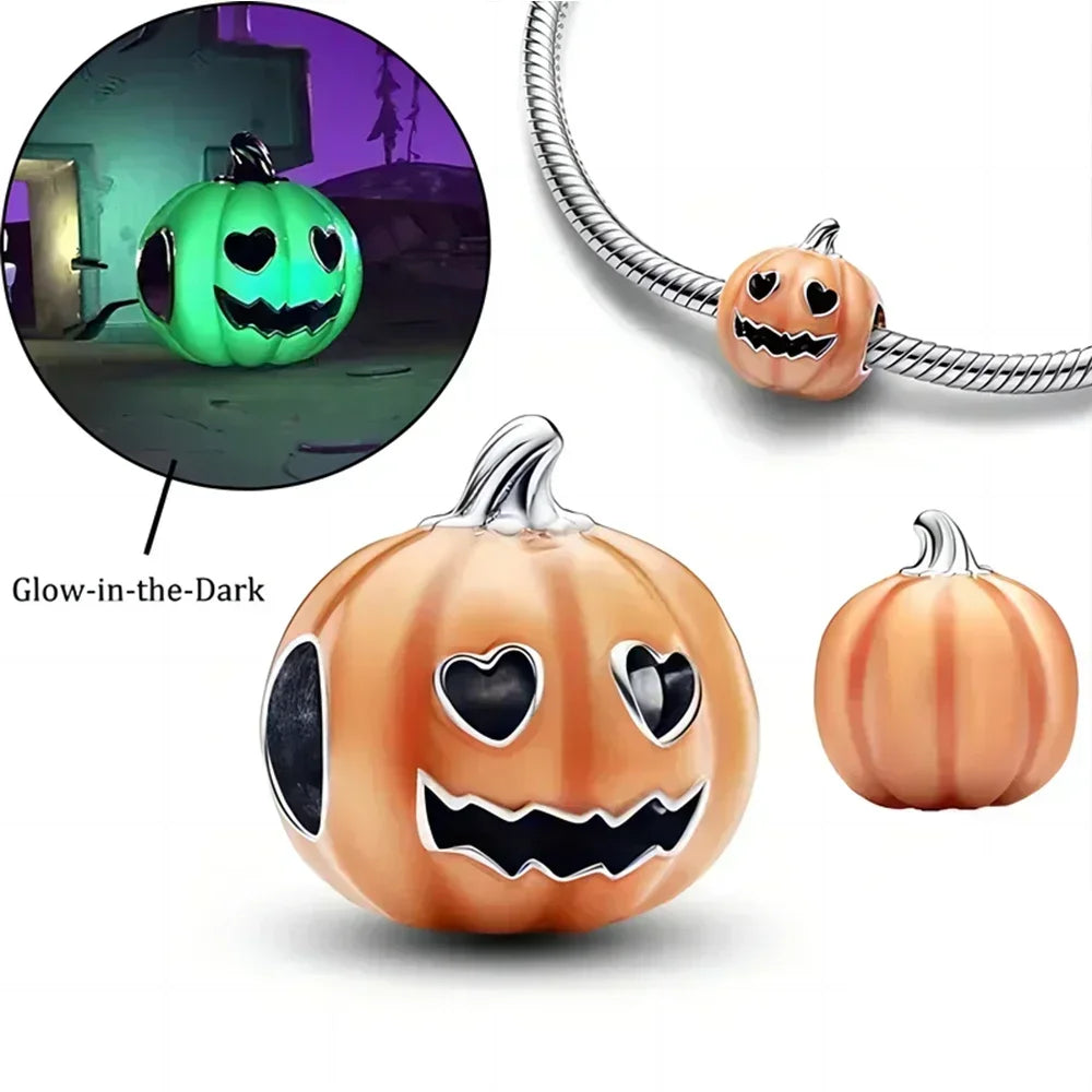 925 Sterling Silver Halloween Charms Pumpkin Ghost Witch Hat Pendant Beads for DIY Bracelet Necklace