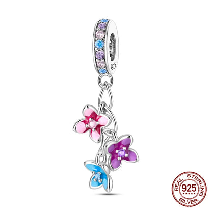 Elegant Sterling Silver Purple Flower Beads for DIY Jewelry and Charm Bracelets