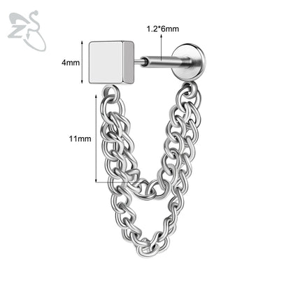 ZS 16G Stainless Steel Stud Earrings for Women and Girls with CZ Crystal Tassel Drop Design