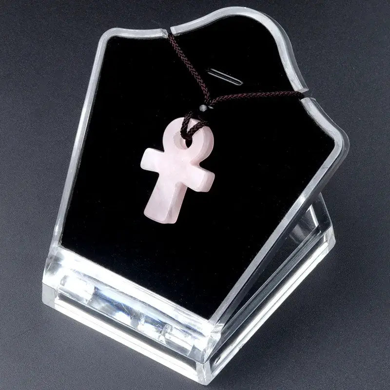Ancient Egyptian Ankh Cross Agate Amulet Necklace Rose Quartz