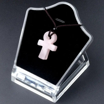 Ancient Egyptian Ankh Cross Agate Amulet Necklace Rose Quartz