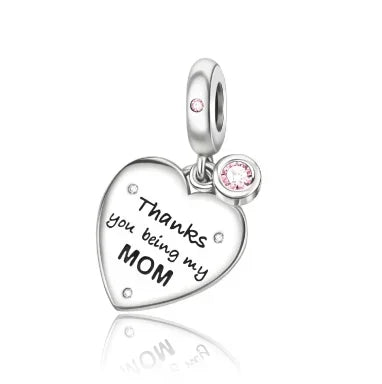 Sparkling Birthstone Heart Charm 925 Sterling Silver Pendant Bead for Mom DIY Jewelry Gift