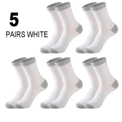 5 Pairs Men’s High Quality Autumn Winter Crew Socks Comfortable Long Black Sports Hiking Running Socks Size 38-44