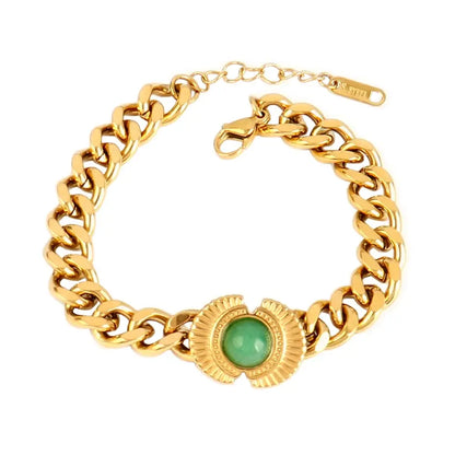 Vintage Stainless Steel Bracelet for Women with Turquoise Pendant B0454