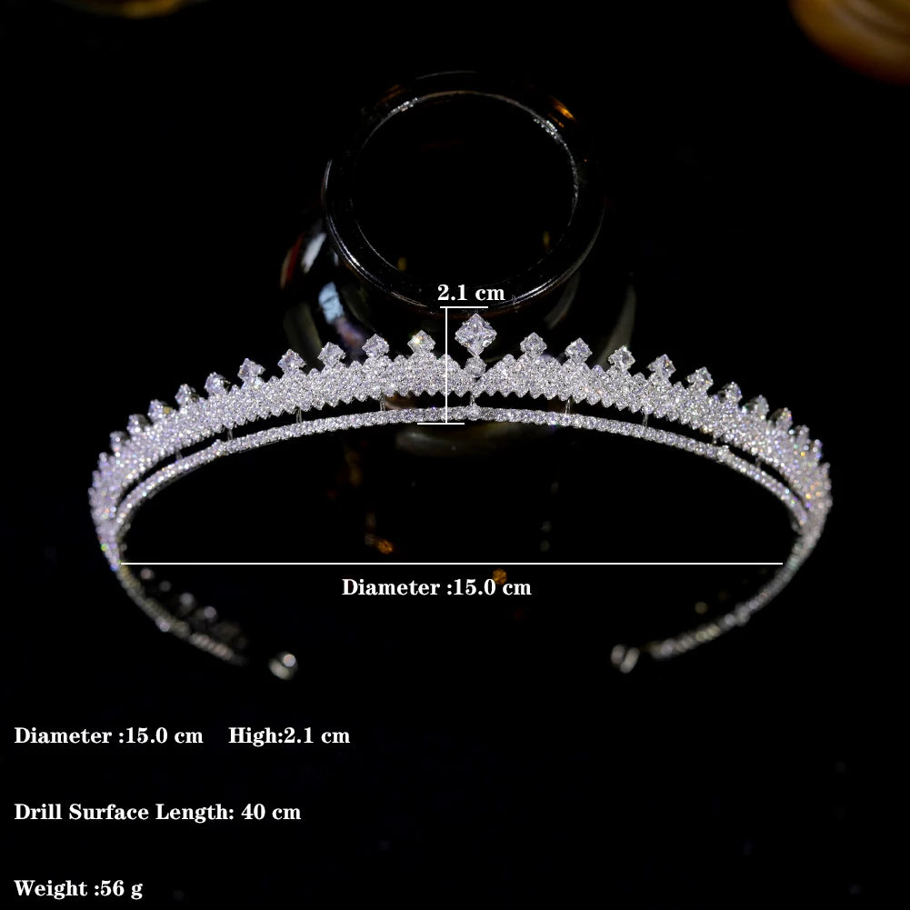 3A Cubic Zirconia Princess Wedding Tiara Crystal Bridal Crown Headwear for Women