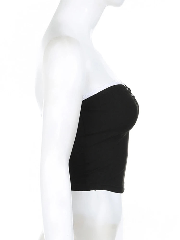 Dozw Women Harajuku Tube Top Bow Detail Cropped Chic