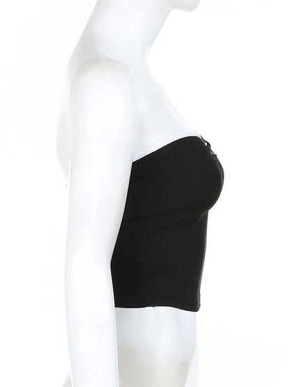 Dozw Women Harajuku Tube Top Bow Detail Cropped Chic