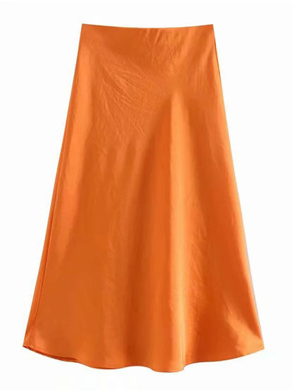 Satin A Line Skirt With Elastic Waist For Women Summer