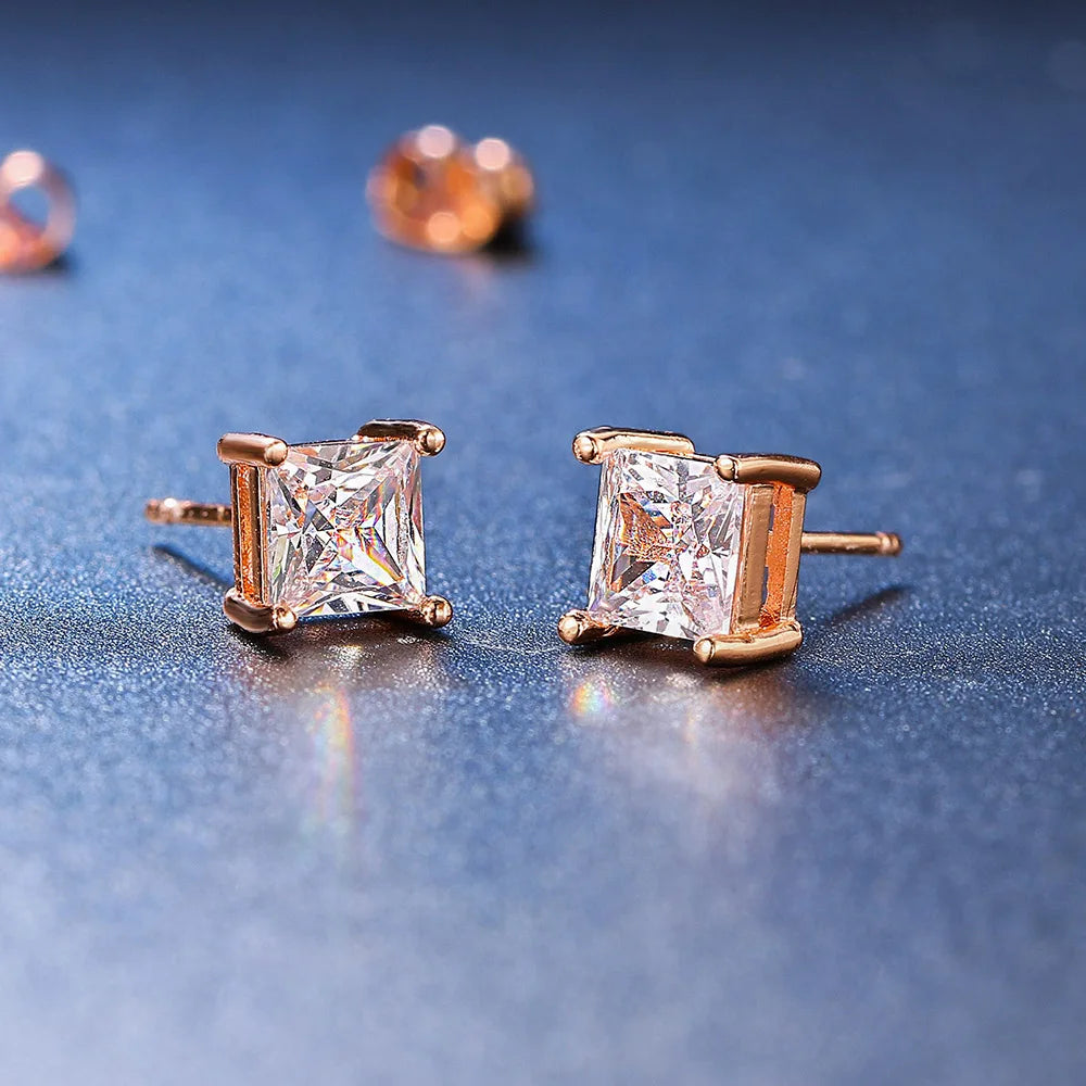 Square Clear Zircon Stud Earrings for Women and Men Stylish Ear Accessories with Various Size Crystals
