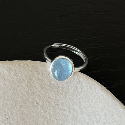 Hip Hop Blue Zircon Curved Matte Metal Ring for Women Retro Fashion Jewelry