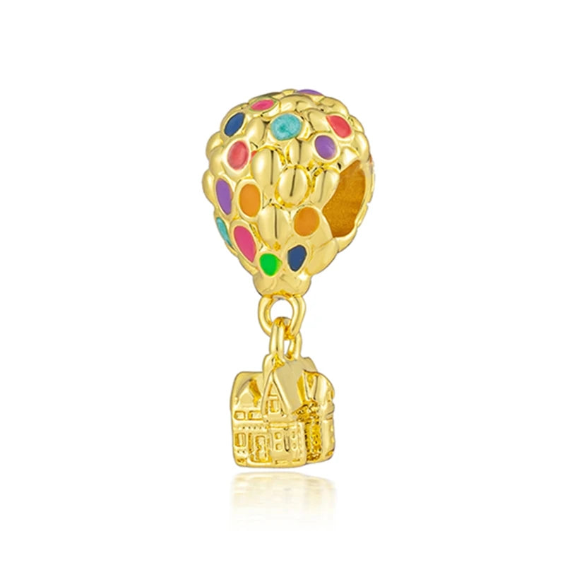 Golden Dragon Double Heart Dangle Charm Bead For 925 Bracelet