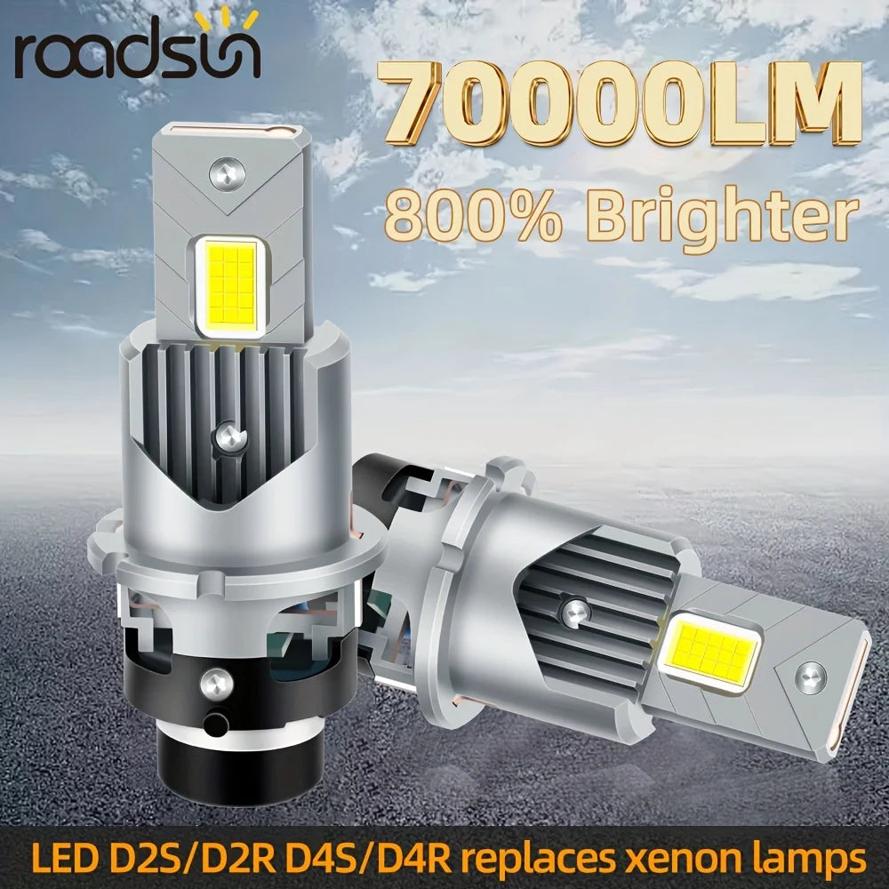 Xenon LED D2S D2R D4S D4R Bulbs 6500K White High Low Beam 3570 CSP Chip 12-24V Cooling Fan Canbus Error-Free