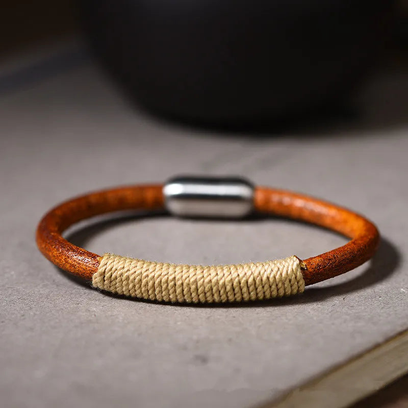 Tibetan Style Handwoven Leather Rope Bracelet for Couples