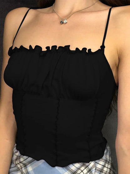 2024 Summer Ruffled Strapless Ruched Slim Crop Tank