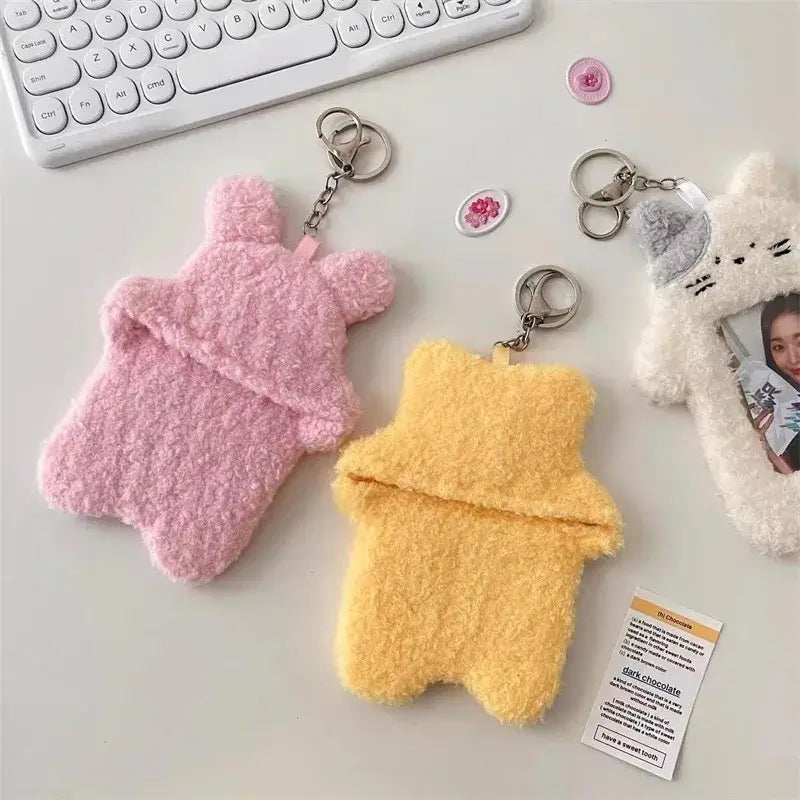 Kawaii Cartoon Plush Photocard Holder Keychain Desk Accessory