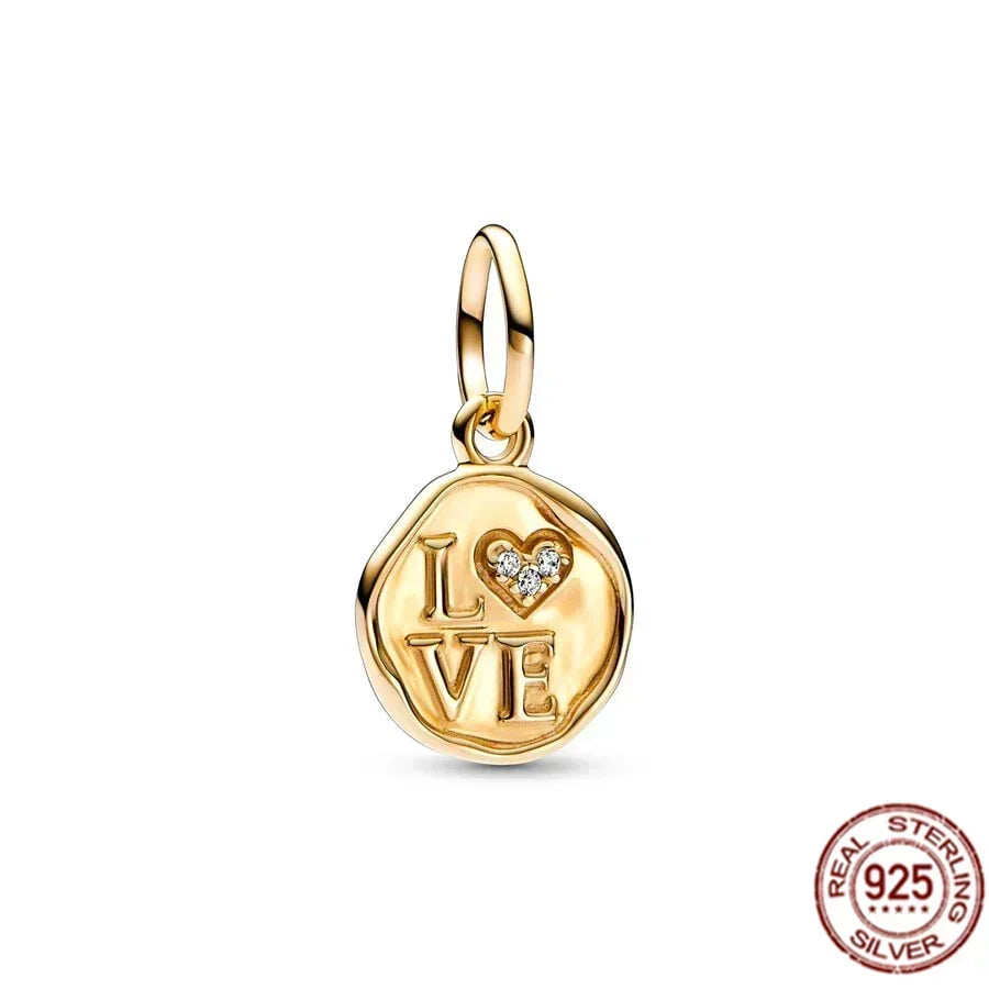925 Sterling Silver Gold Heart and Maple Leaf Charms Sparkling Zircon Pendant for Women DIY Bracelet Fine Jewelry Gift