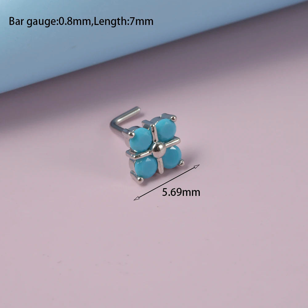 Turquoise Marquise Gem Sunflower Nose Bone Stud 20g Stainless Steel Piercing Jewelry