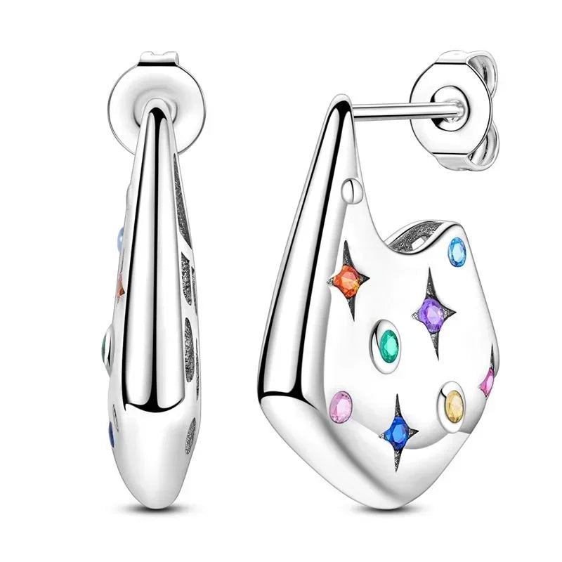 Luxury Colorful 925 Sterling Silver Hoop Earrings with Zircon Heart and Apple Pendants Birthday Gift for Women