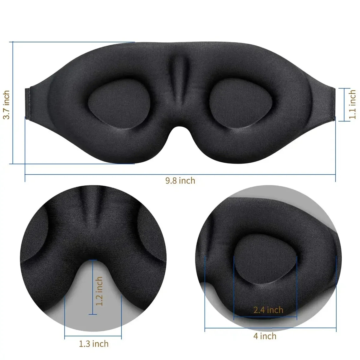 3D Contoured Sleep Mask for Men and Women Perfect Light Blocking Blindfold for Deep Rest