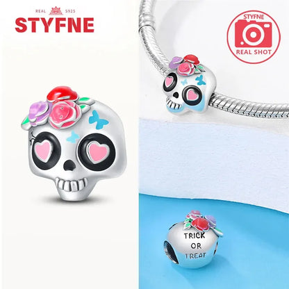 S925 Silver Luminous Zombie Skeleton Charm Bead Dangle
