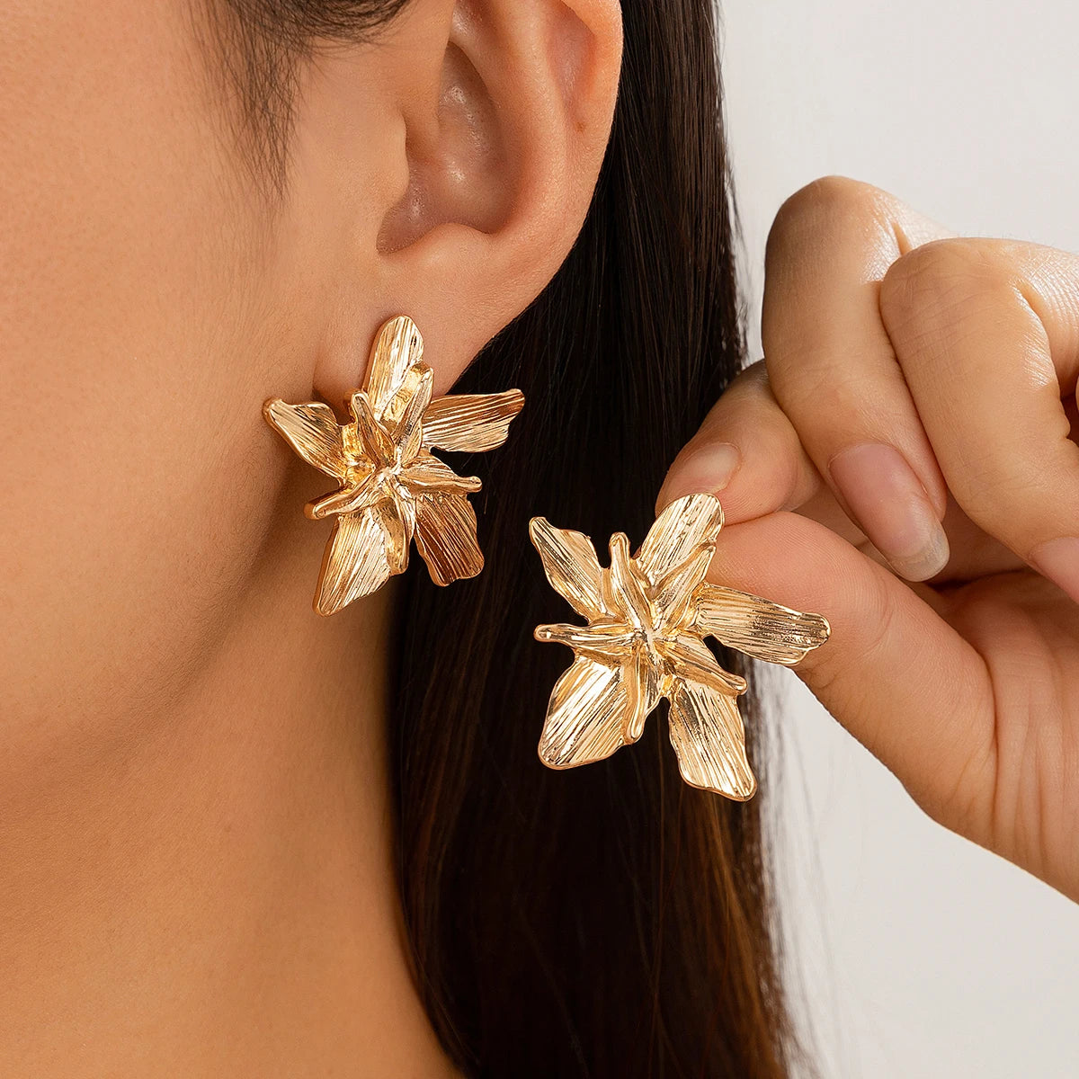 IngeSight.Z Vintage Gold Double Layer Flower Stud Earrings for Women