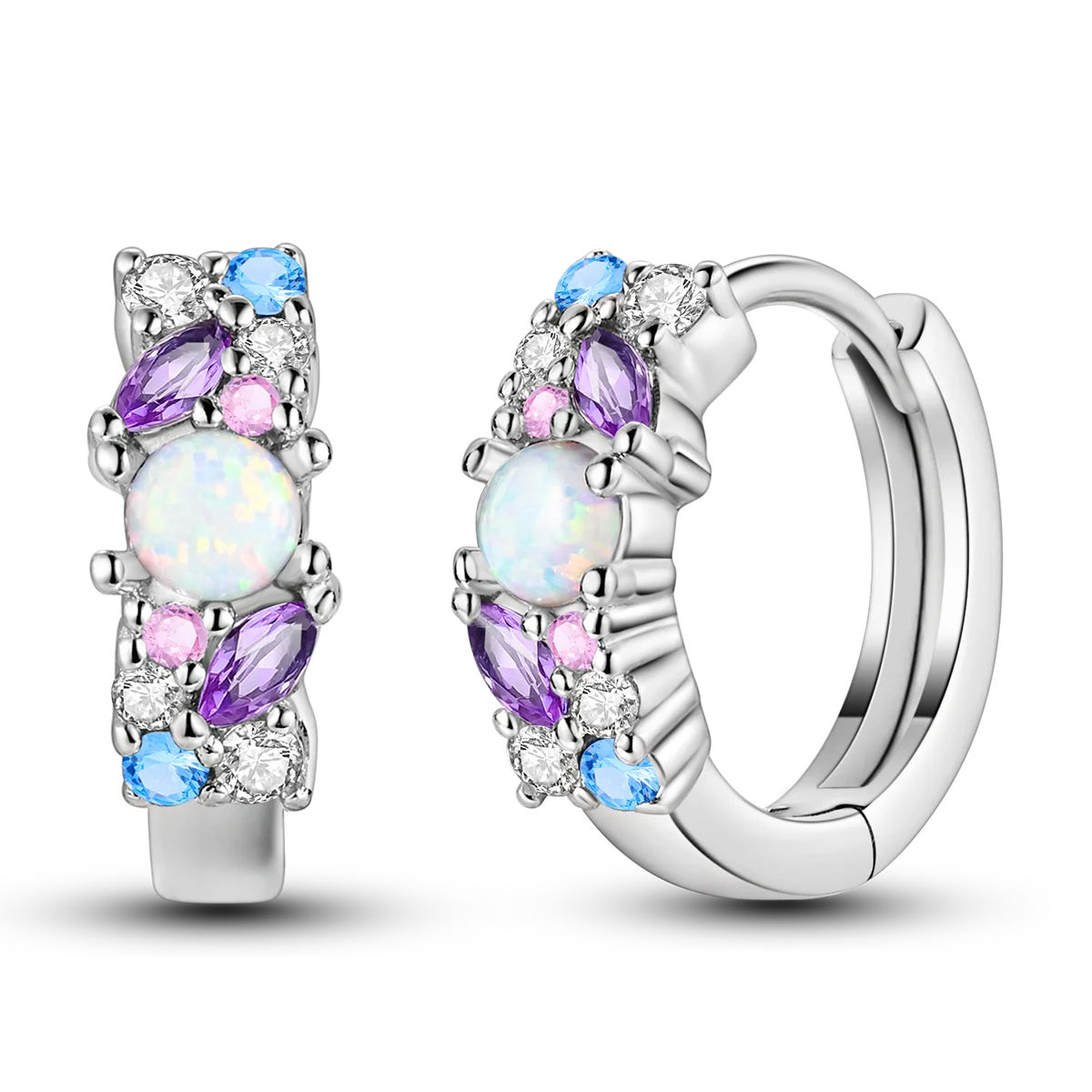 925 Silver Geometric Hoop Earrings for Women with Zircon Moon and Heart Design Fashion Jewelry Gift