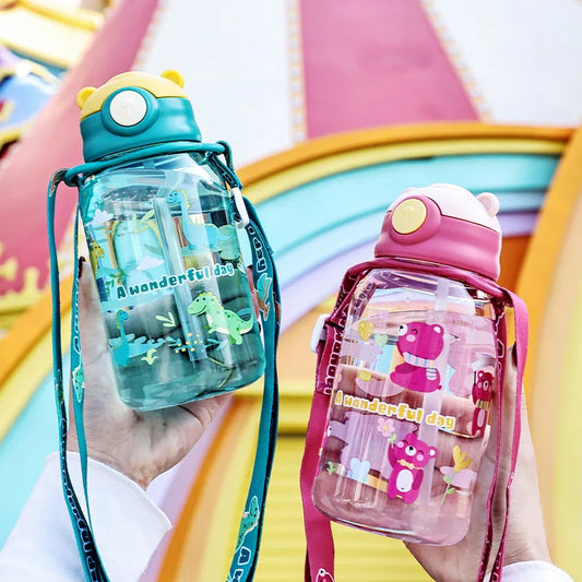Kids Water Bottle With Straw And Handle Portable Reusable